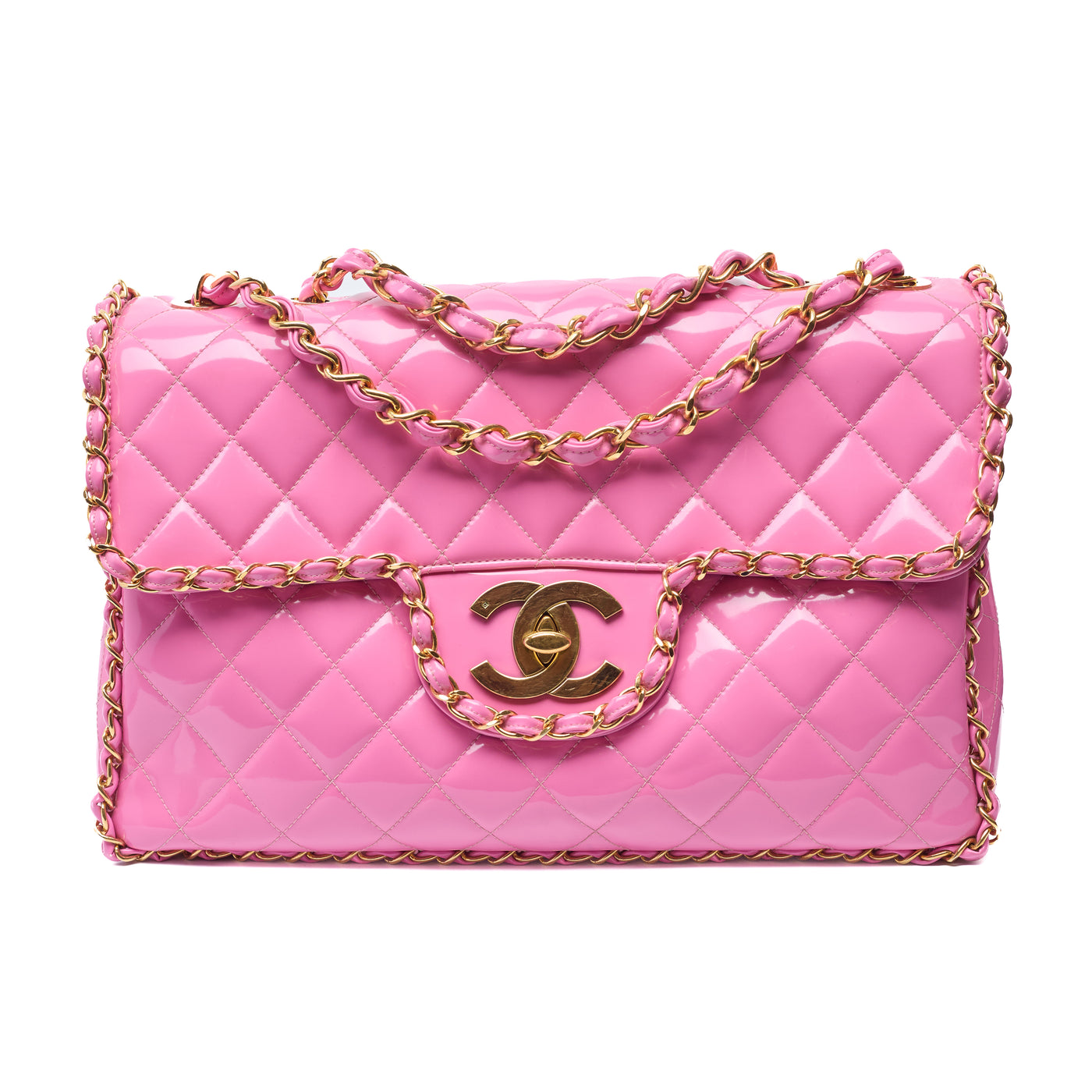 Chanel Vintage 1995 SS Runway Pink Patent Leather Chain Around Maxi