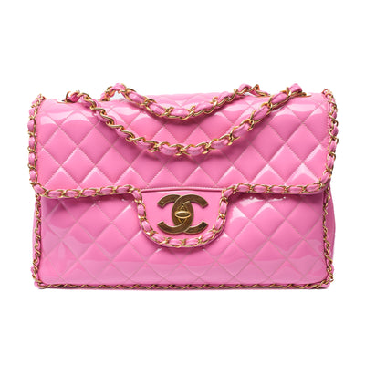 Chanel Vintage 1995 SS Runway Pink Patent Leather Chain Around Maxi