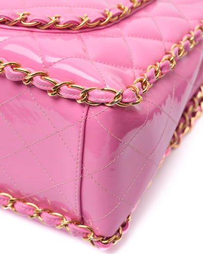 Chanel Vintage 1995 SS Runway Pink Patent Leather Chain Around Maxi