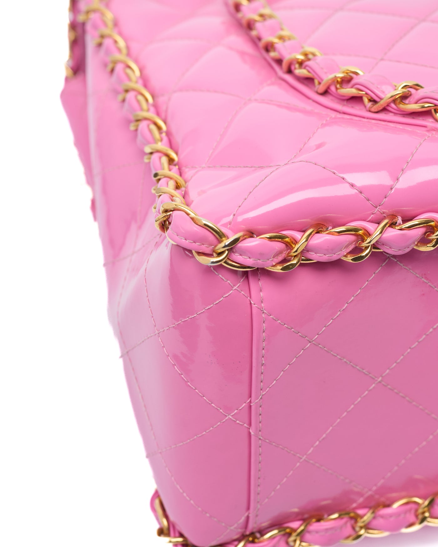Chanel Vintage 1995 SS Runway Pink Patent Leather Chain Around Maxi