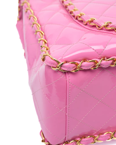 Chanel Vintage 1995 SS Runway Pink Patent Leather Chain Around Maxi