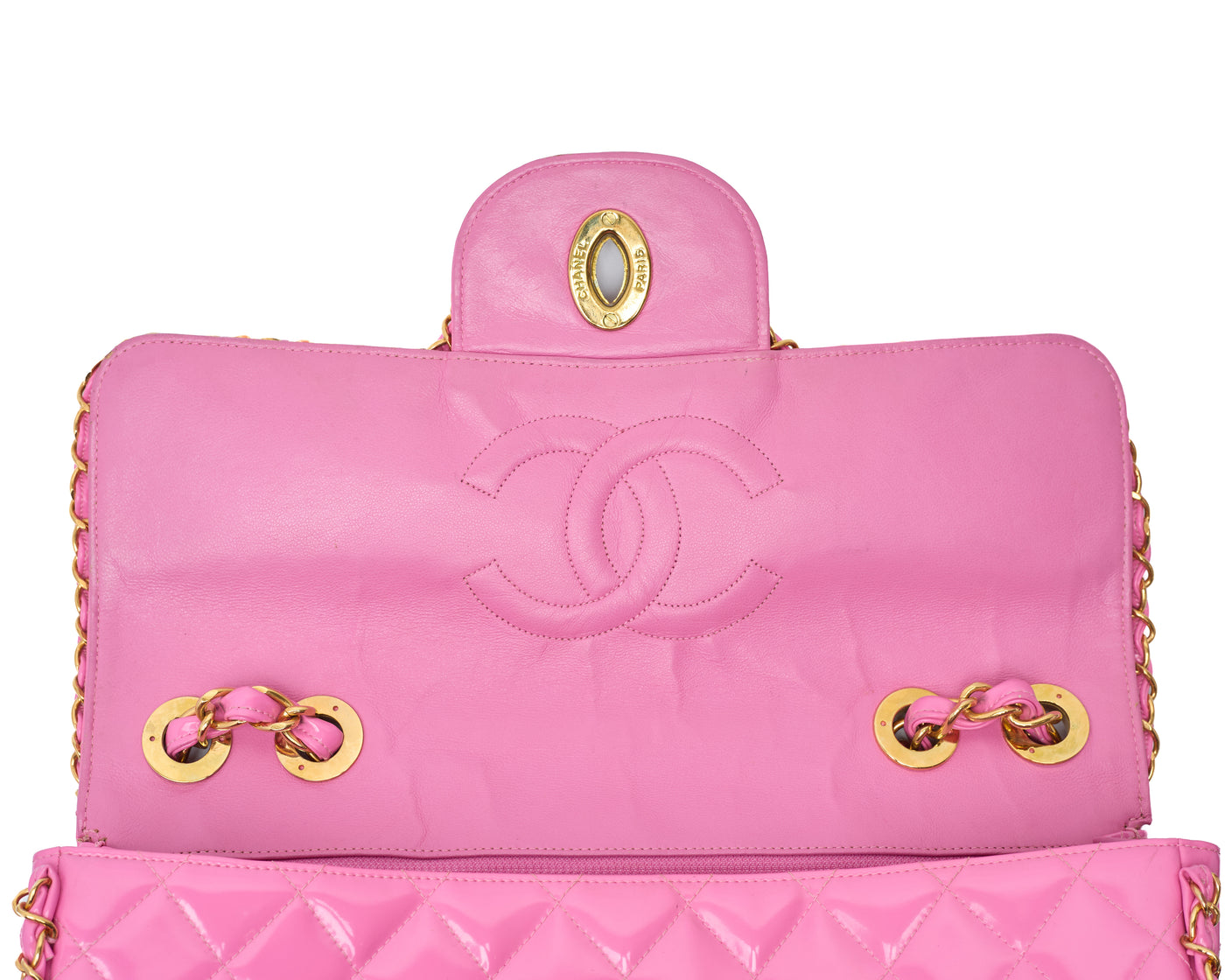 Chanel Vintage 1995 SS Runway Pink Patent Leather Chain Around Maxi