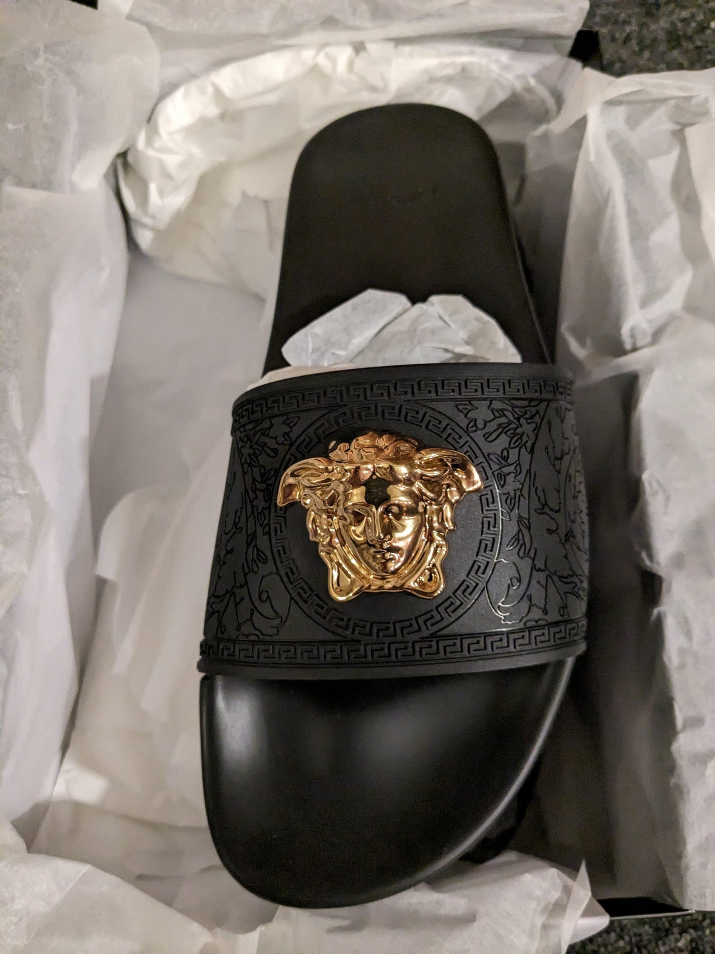 Versace Black Rubber Gold Medusa Slide 40
