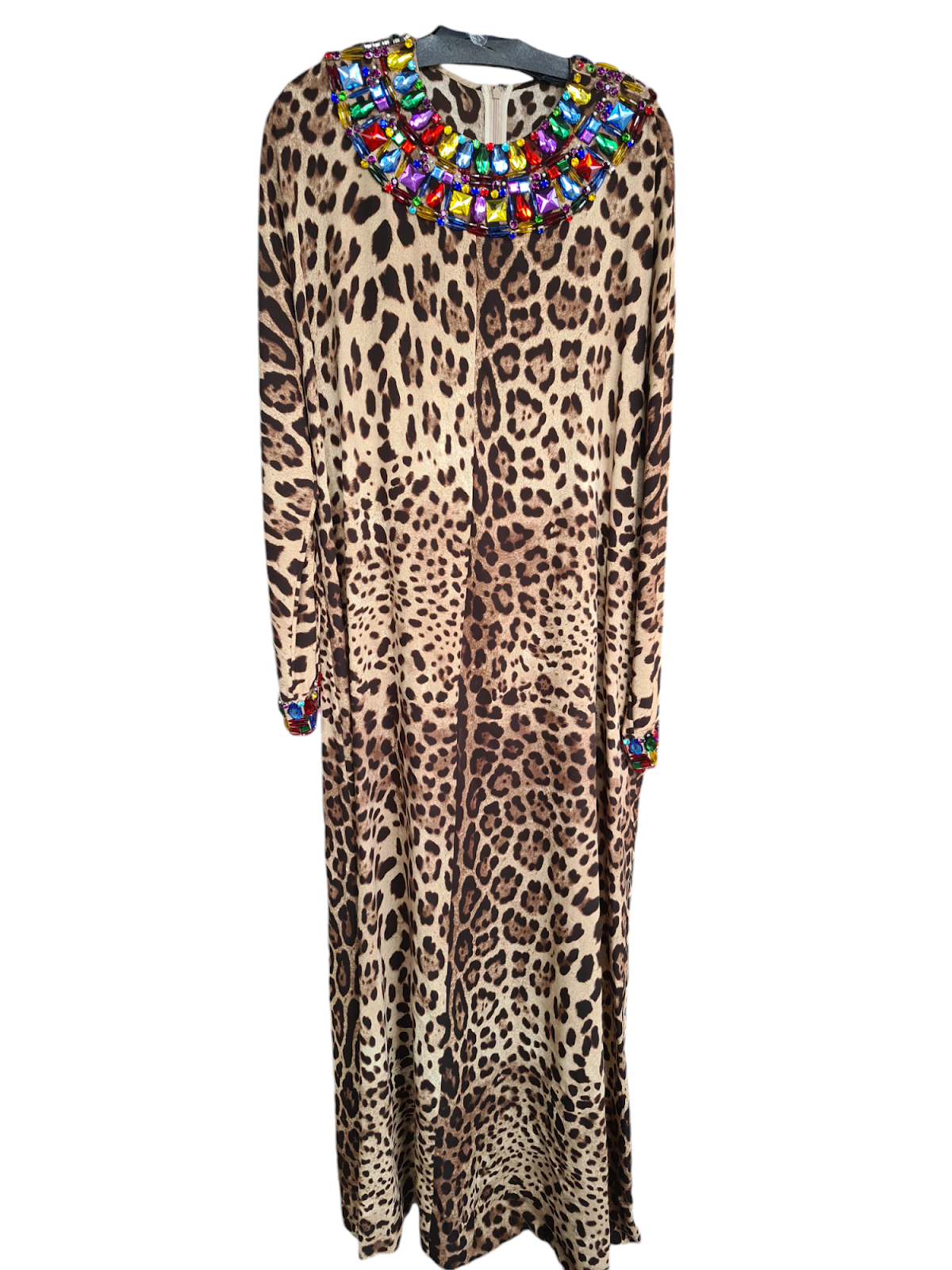 4016B Dress Maxi Leopard Print Crystals Multicolor  Size: 44