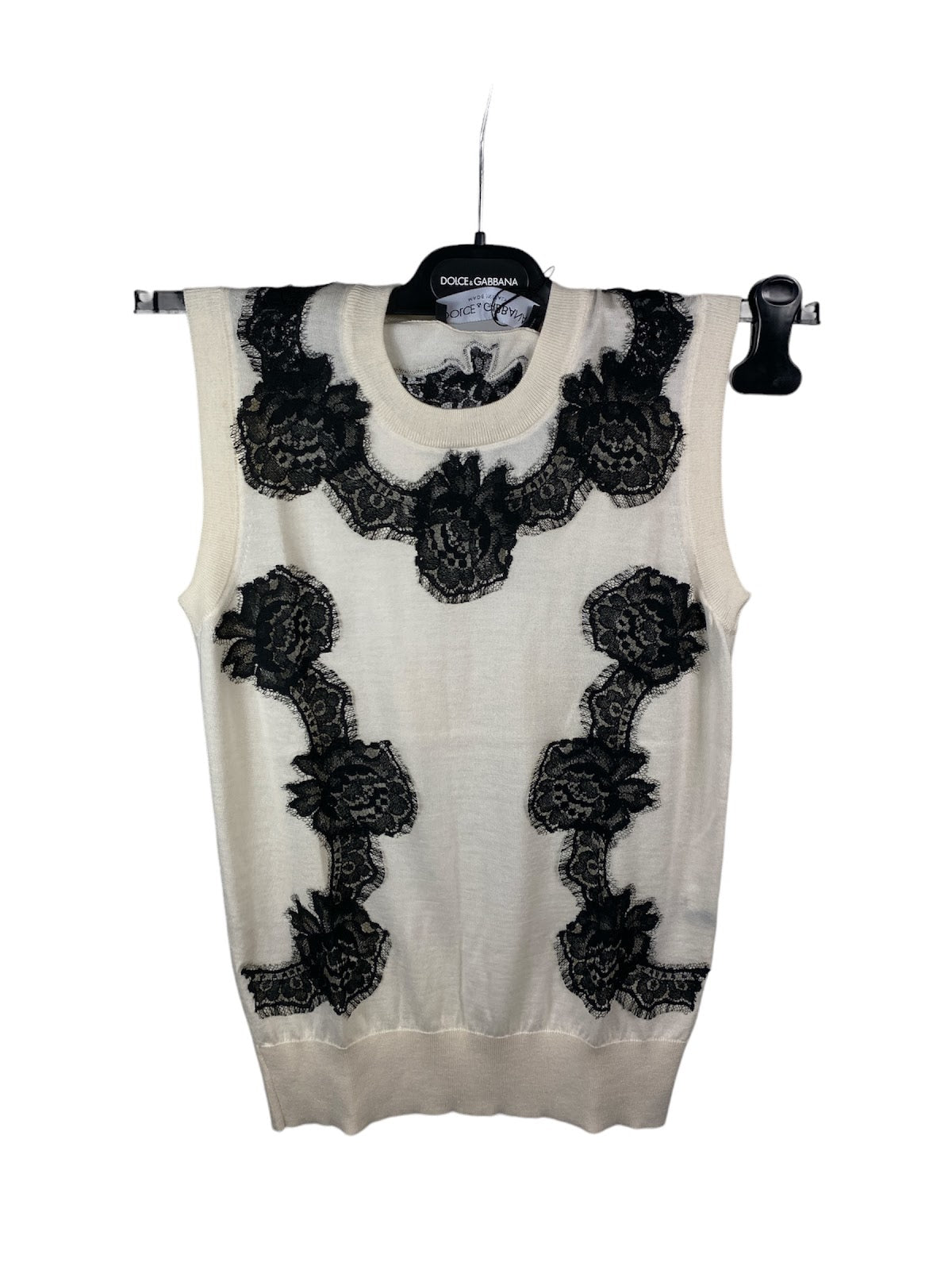 6040B T-Shirt White - Black Lace  Size: 38