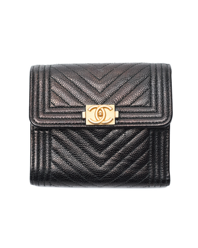 Chanel Black Caviar Compact Full Boy Wallet