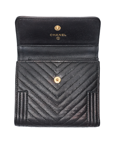 Chanel Black Caviar Compact Full Boy Wallet