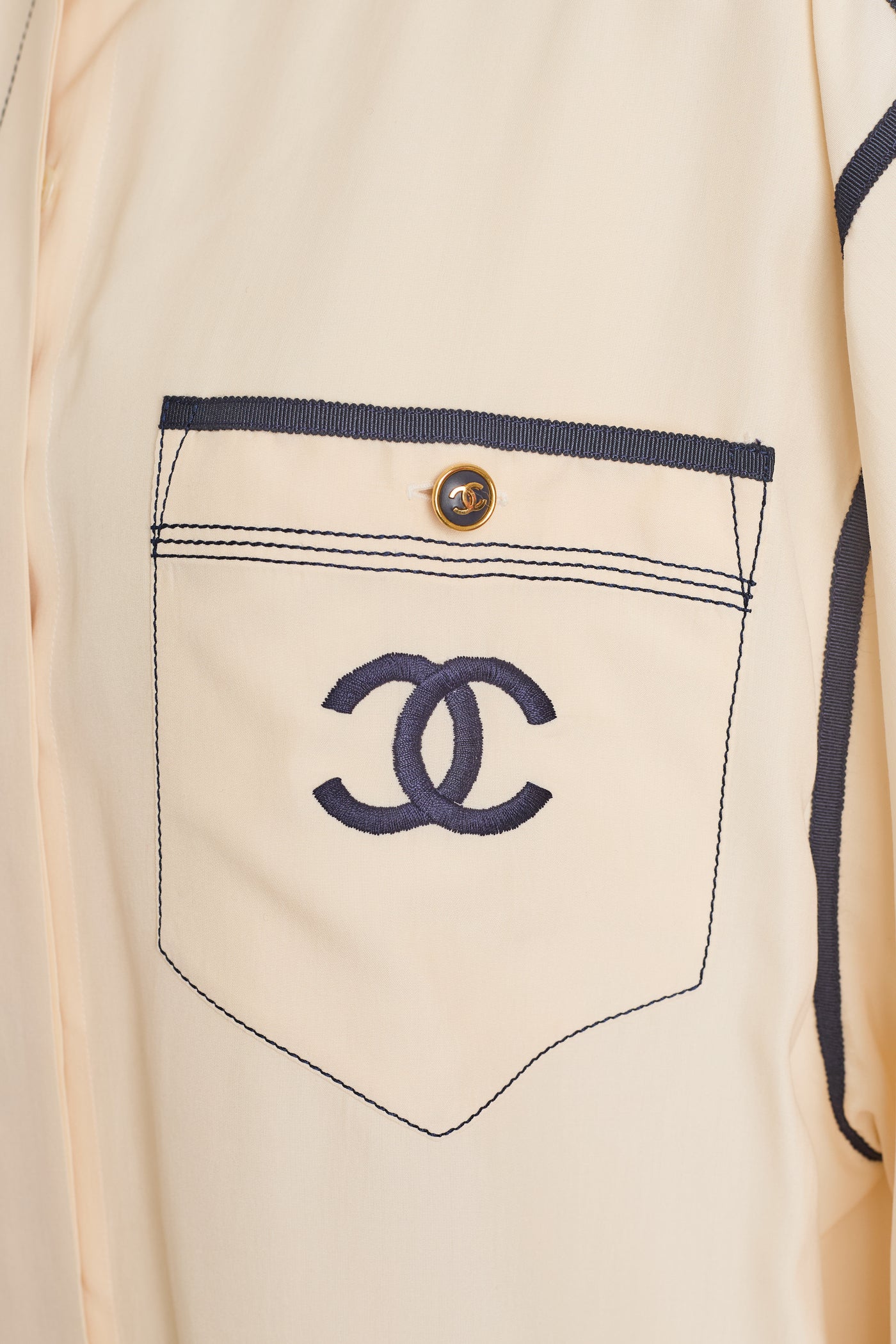 Chanel Vintage Cream Silk CC Blouse