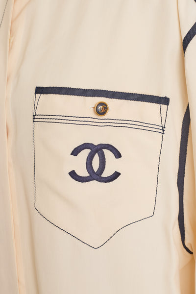 Chanel Vintage Cream Silk CC Blouse