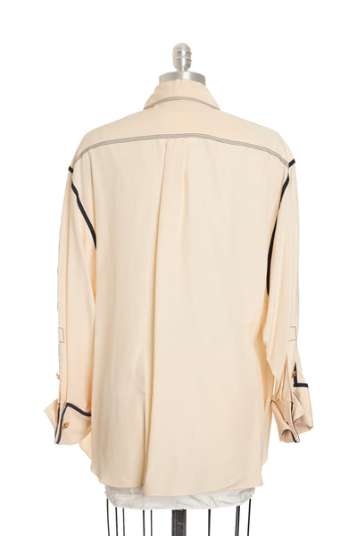 Chanel Vintage Cream Silk CC Blouse
