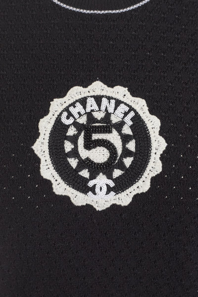 Chanel Black Pointelle Knit Short Sleeve Top