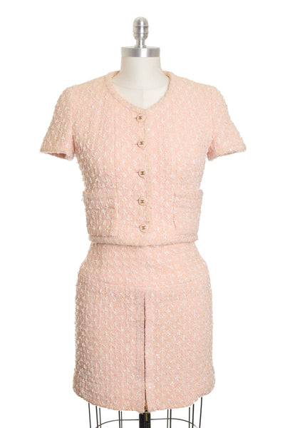Chanel Vintage 1995 SS Barbie Runway Pink Cropped Tweed Jacket Skirt Suit Set