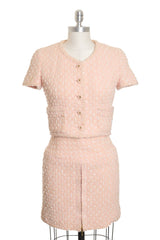 Chanel Vintage 1995 SS Barbie Runway Pink Cropped Tweed Jacket Skirt Suit Set