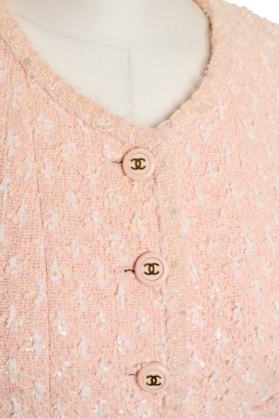 Chanel Vintage 1995 SS Barbie Runway Pink Cropped Tweed Jacket Skirt Suit Set