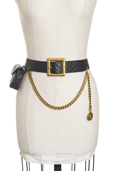 Chanel Vintage Runway Quilted Leather Belt Bag and Chain