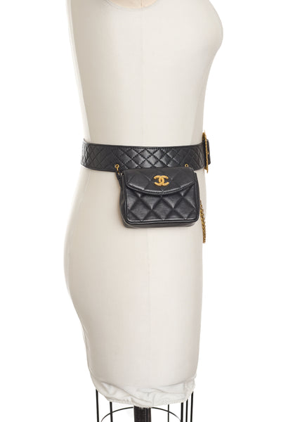 Chanel Vintage Runway Quilted Leather Belt Bag and Chain