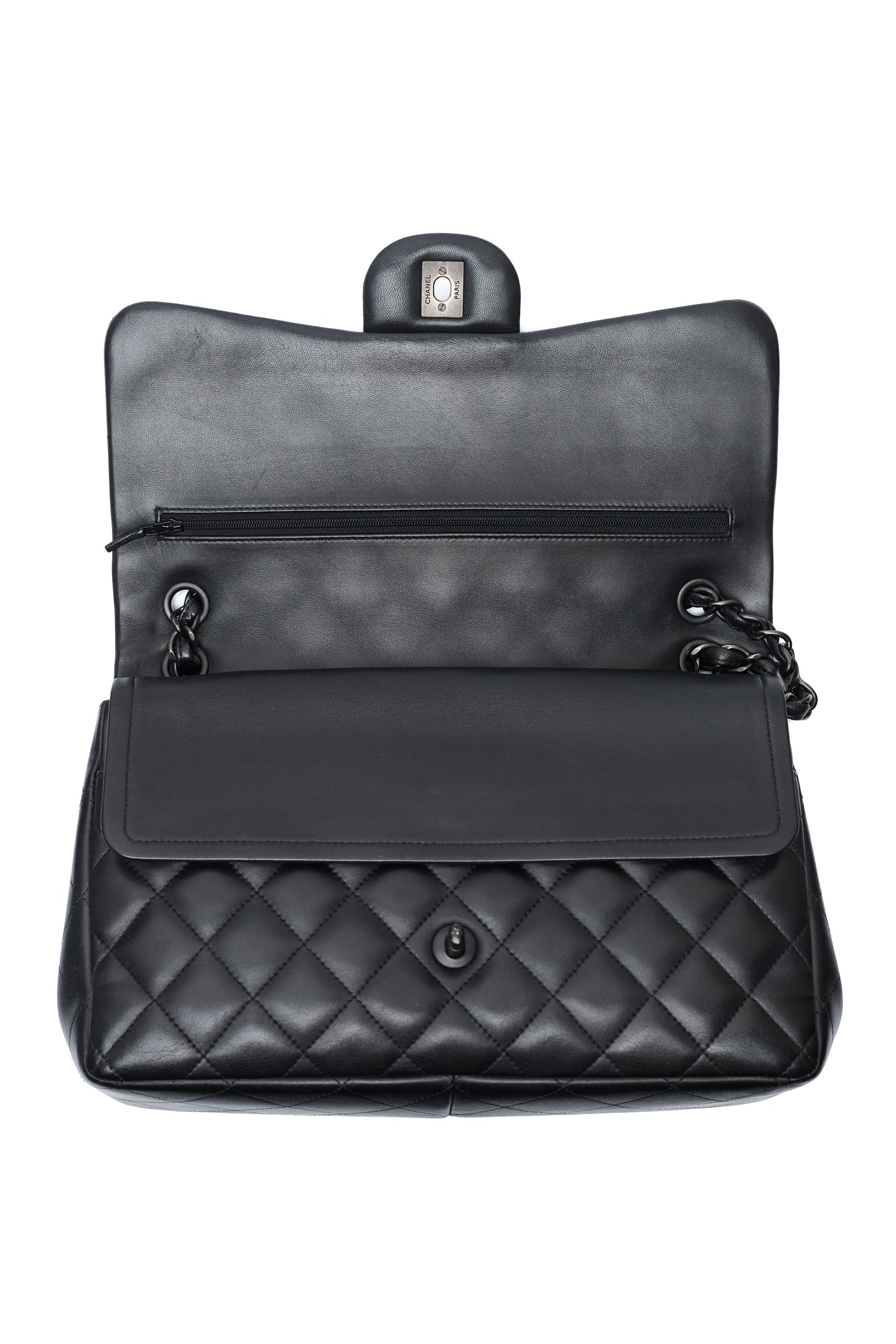 Chanel Black Lambskin So Black Jumbo Double Flap