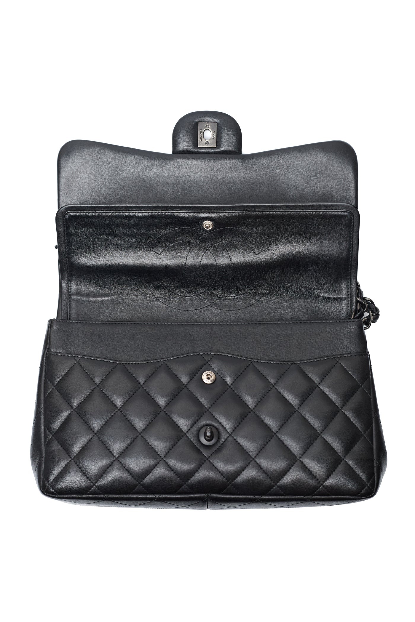 Chanel Black Lambskin So Black Jumbo Double Flap
