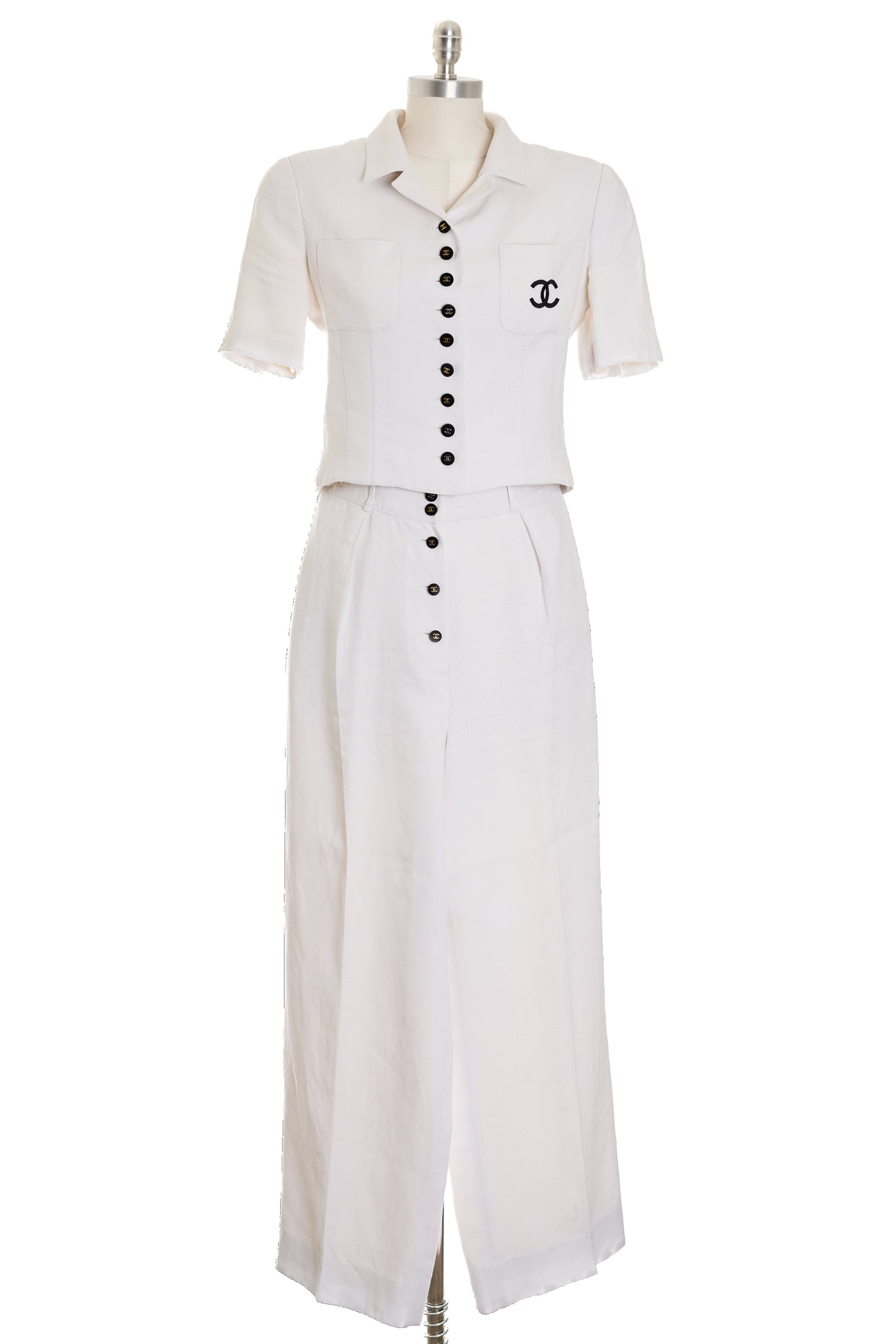 Chanel Rare Vintage 1995 SS Runway Ecru Linen CC Pants Suit