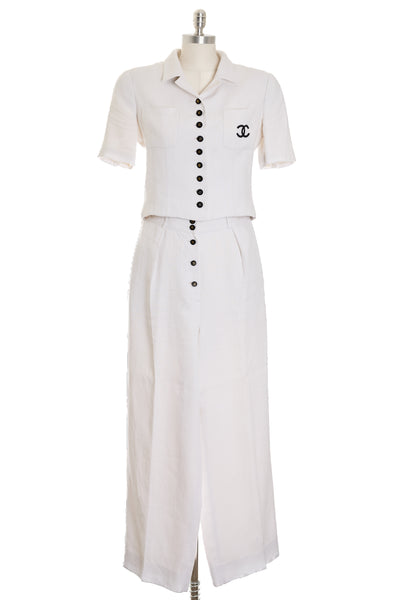 Chanel Rare Vintage 1995 SS Runway Ecru Linen CC Pants Suit