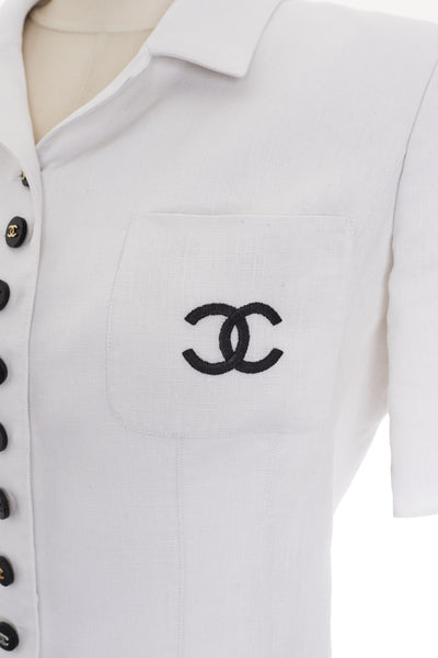 Chanel Rare Vintage 1995 SS Runway Ecru Linen CC Pants Suit
