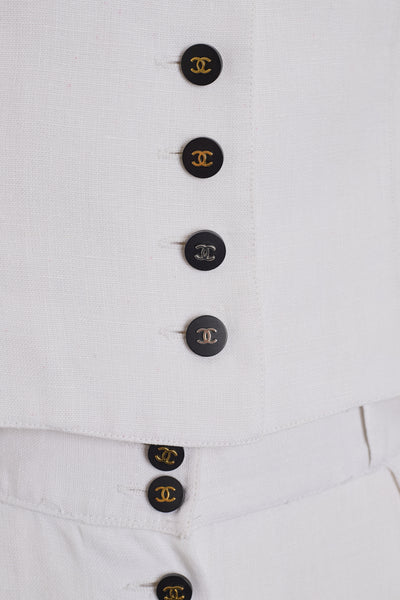 Chanel Rare Vintage 1995 SS Runway Ecru Linen CC Pants Suit
