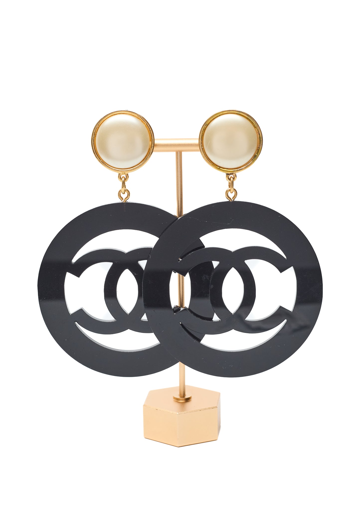 Chanel Ultra Rare Black Resin CC Cut Out Earrings