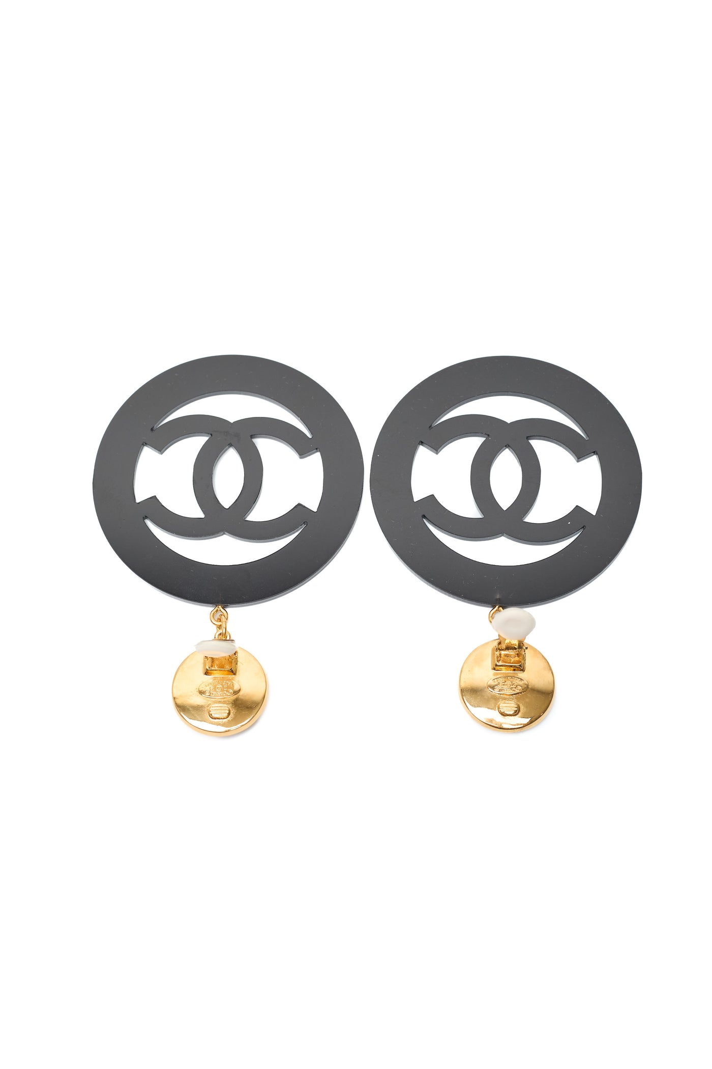 Chanel Ultra Rare Black Resin CC Cut Out Earrings