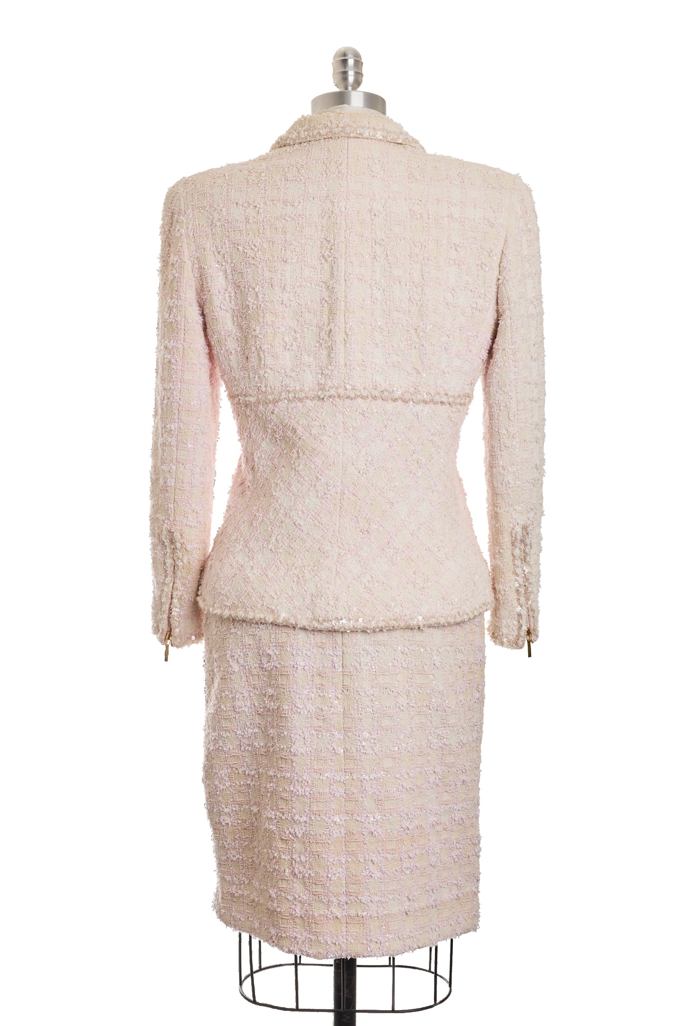 Chanel Vintage 1995 SS Barbie Runway Pale Pink Tweed and Sequin Skirt Suit Set