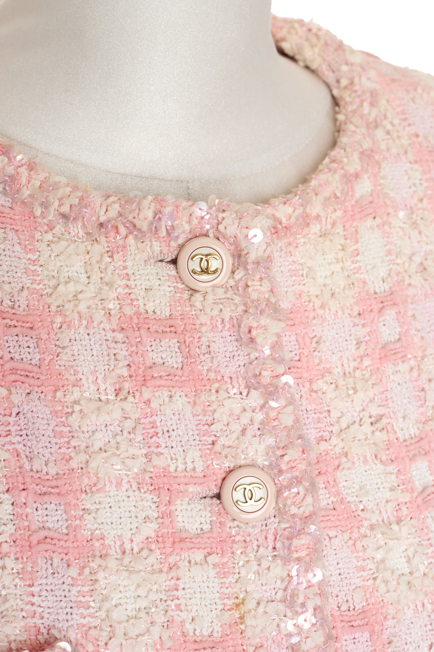 Chanel Rare Vintage 1995 SS Barbie Runway Pink Tweed and Sequin Skirt Suit Set