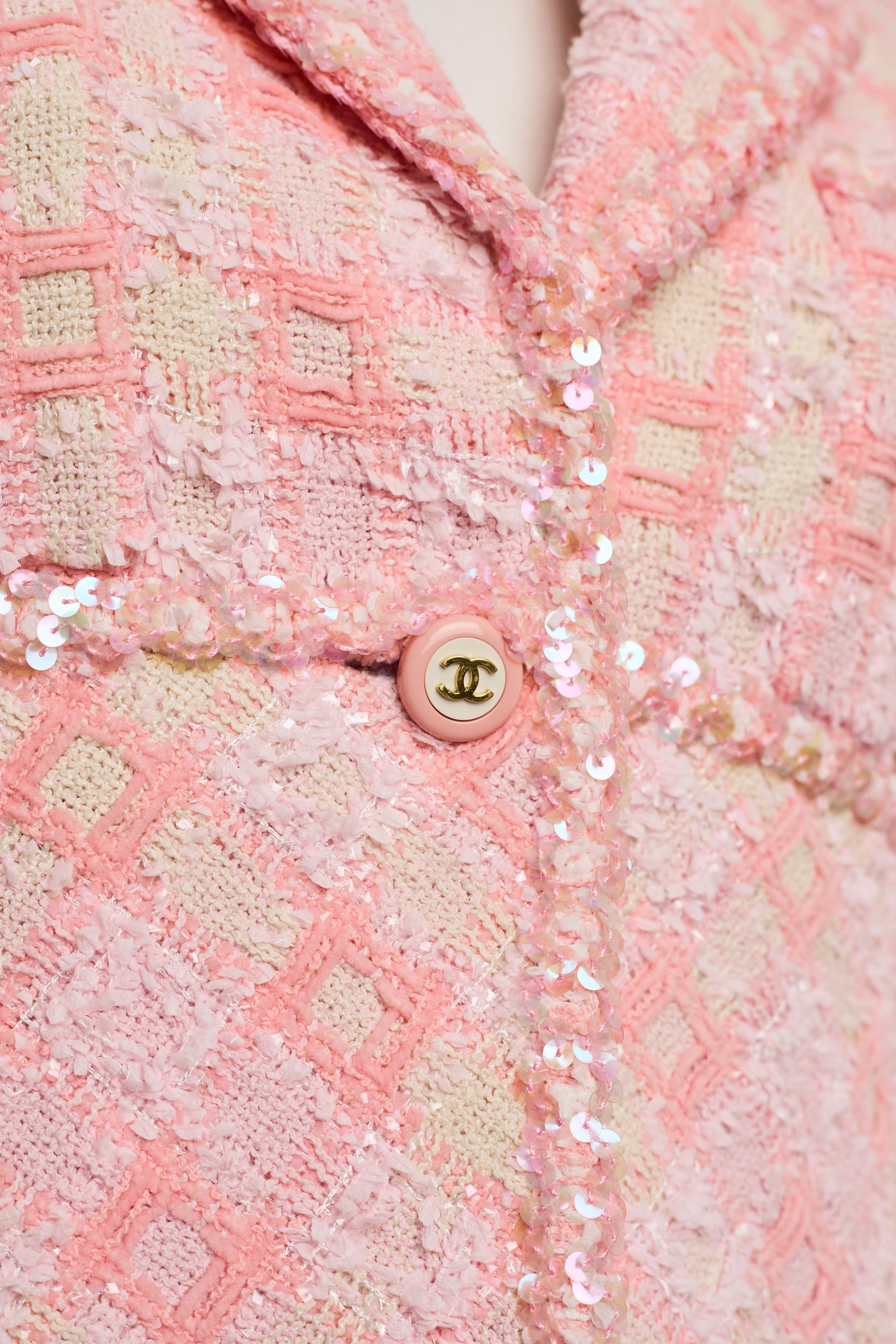 Chanel Vintage 1995 SS Barbie Runway Pink Tweed and Sequin Skirt Suit Set