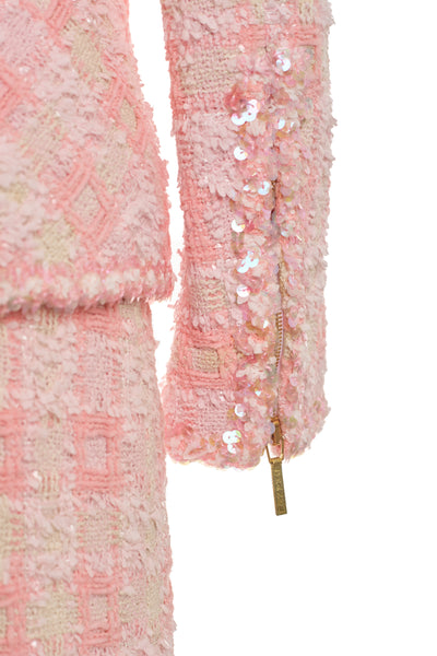 Chanel Vintage 1995 SS Barbie Runway Pink Tweed and Sequin Skirt Suit Set
