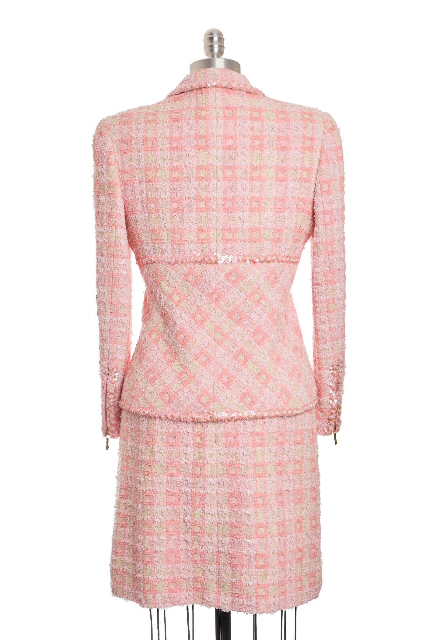 Chanel Vintage 1995 SS Barbie Runway Pink Tweed and Sequin Skirt Suit Set