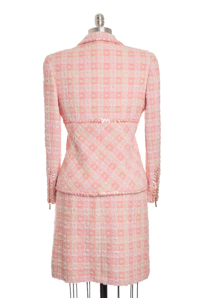 Chanel Vintage 1995 SS Barbie Runway Pink Tweed and Sequin Skirt Suit Set