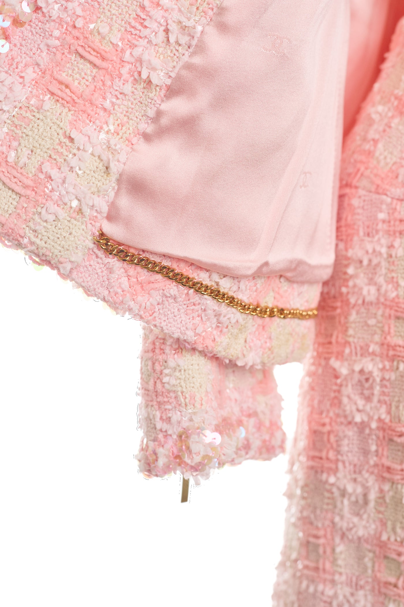 Chanel Vintage 1995 SS Barbie Runway Pink Tweed and Sequin Skirt Suit Set
