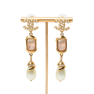 Chanel Faux Pearl and Crystal Drop Earrings