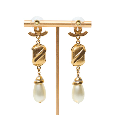 Chanel Faux Pearl and Crystal Drop Earrings