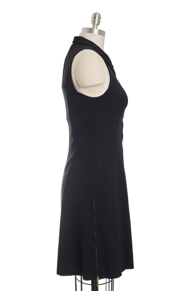 Chanel Vintage 1995 SS Runway Black Wool Zip Up Dress