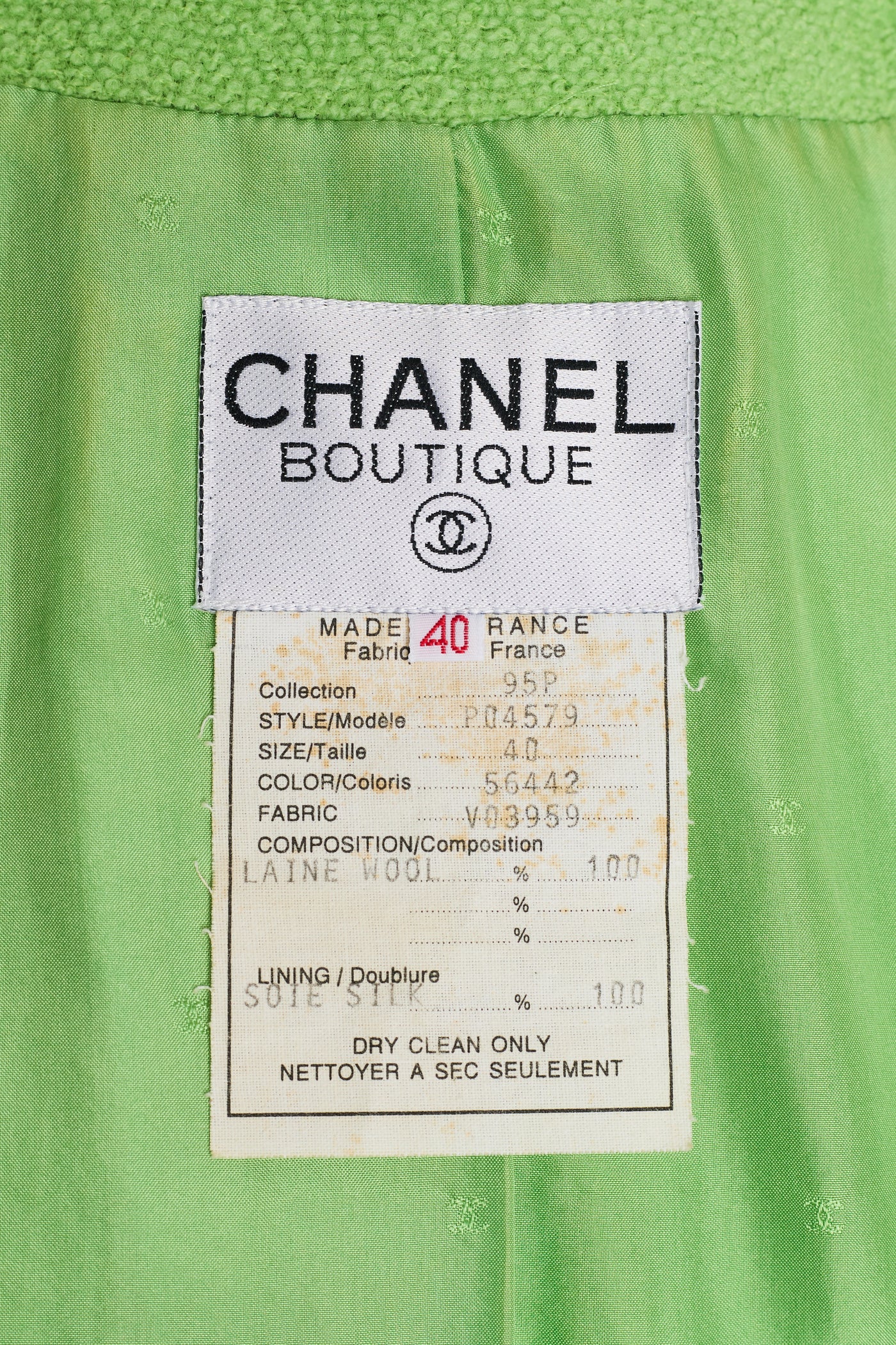 Chanel Vintage 1995 SS Green Boucle Jacket