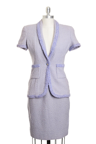 Chanel Rare Vintage 1995 SS Barbie Runway Purple Tweed Skirt Suit Set
