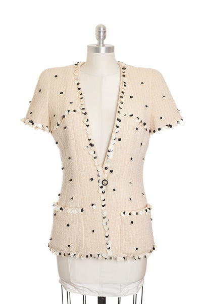 Chanel Vintage 1995 SS Barbie Runway Cream Tweed and Sequin Jacket
