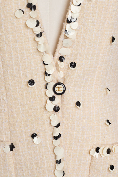 Chanel Vintage 1995 SS Barbie Runway Cream Tweed and Sequin Jacket