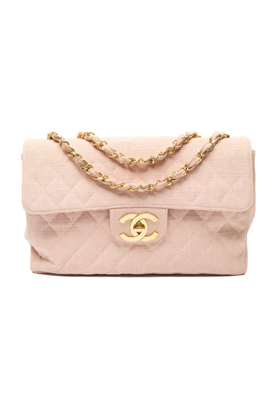 Chanel Vintage Rare Pink Linen Maxi Single Flap