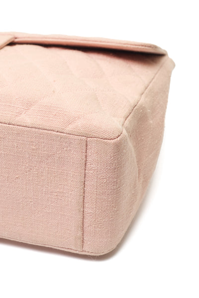 Chanel Vintage Rare Pink Linen Maxi Single Flap