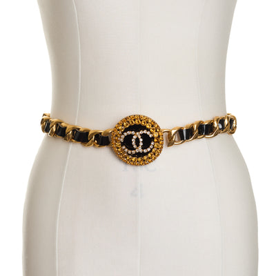 Chanel Vintage 1995 SS Runway Orange Crystal CC Medallion Belt 72