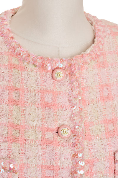 Chanel Rare Vintage 1995 SS Barbie Runway Pink Tweed and Sequin Skirt Suit Set