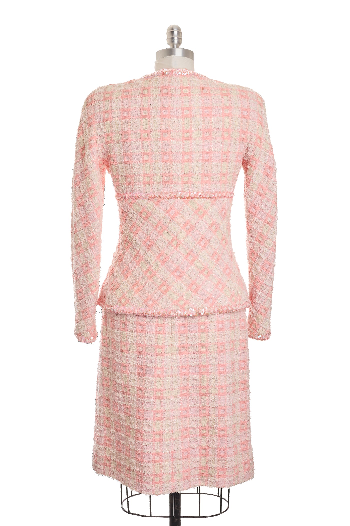 Chanel Rare Vintage 1995 SS Barbie Runway Pink Tweed and Sequin Skirt Suit Set