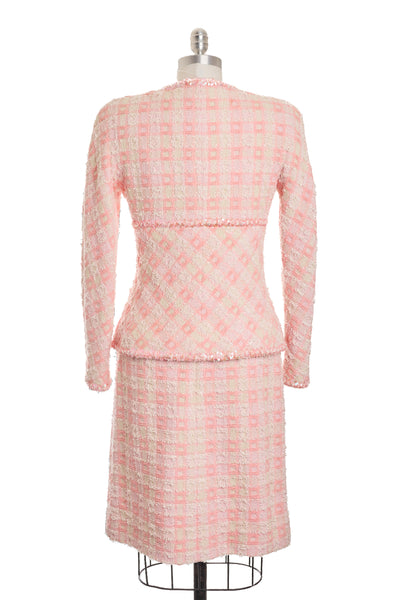 Chanel Rare Vintage 1995 SS Barbie Runway Pink Tweed and Sequin Skirt Suit Set