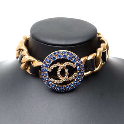 Chanel Vintage 1995 Barbie Blue Crystal CC Choker