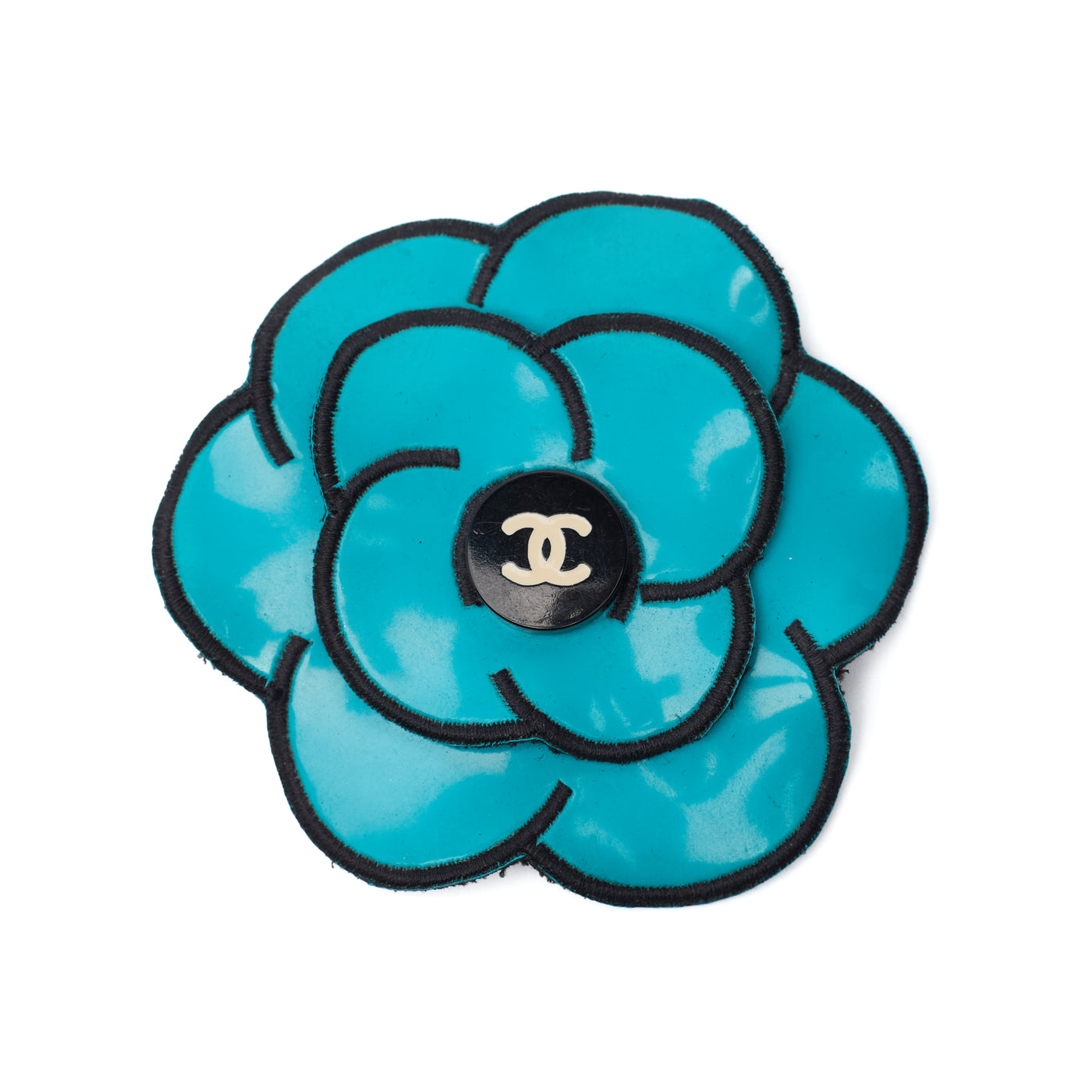 Chanel Vintage 1995 SS Runway Teal Camellia CC Brooch